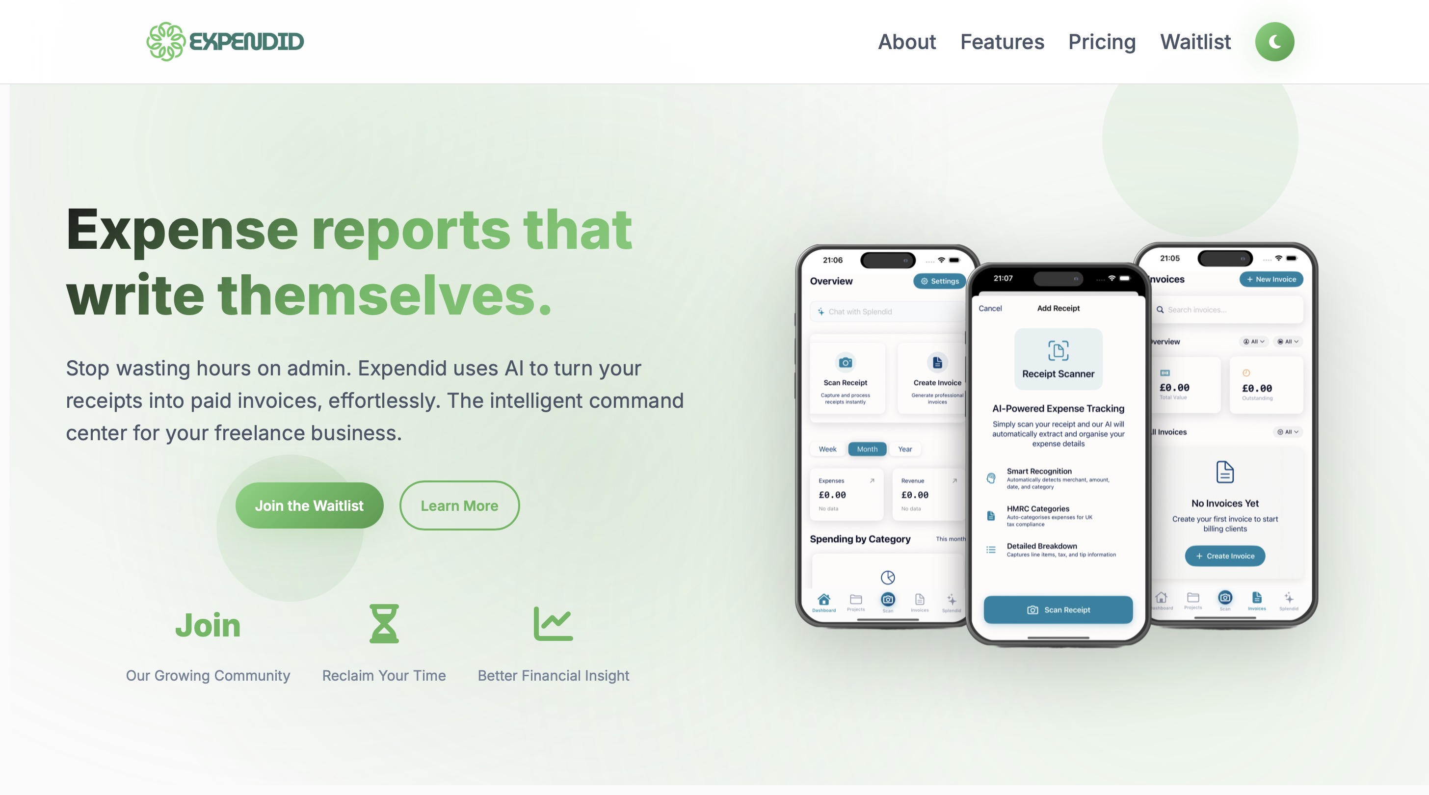 Expendid dashboard — light theme