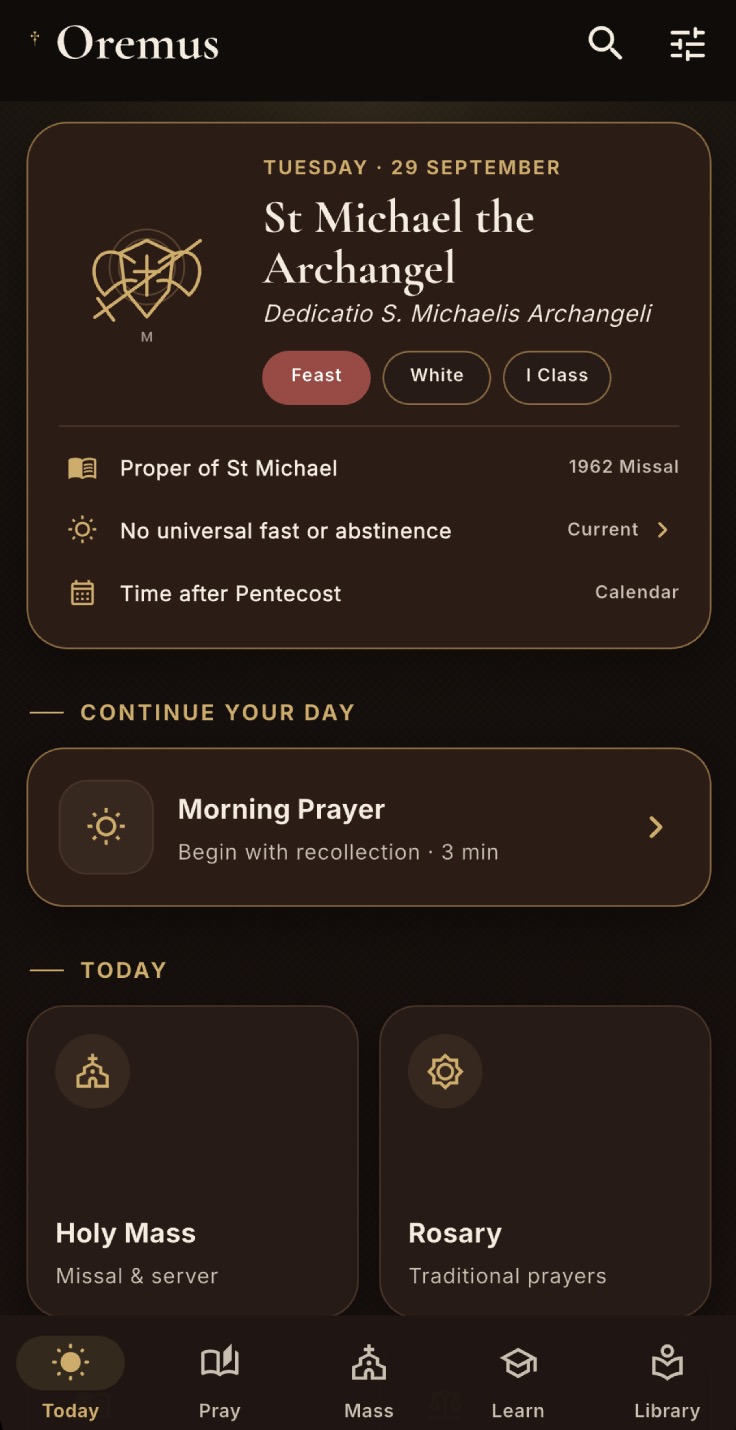 Oremus app — dark theme preview