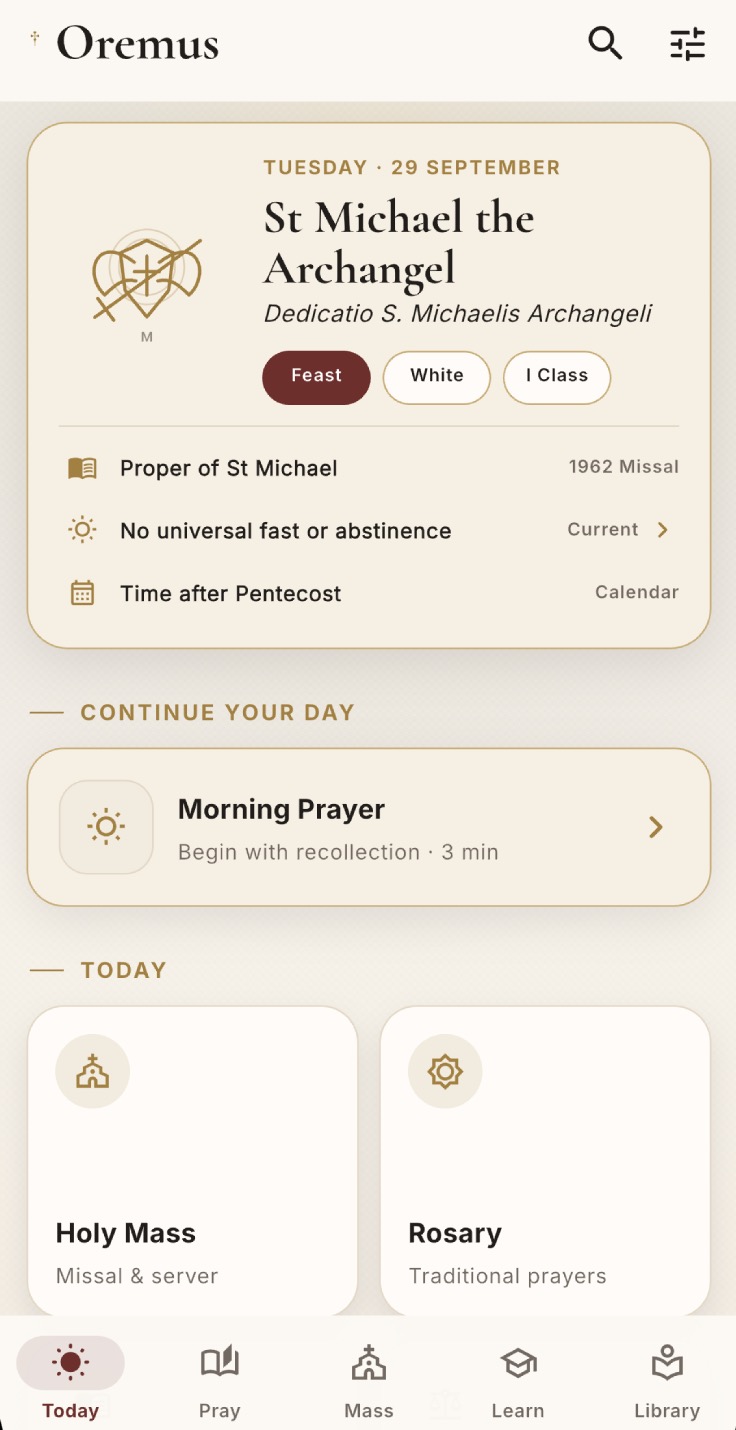 Oremus app — light theme preview
